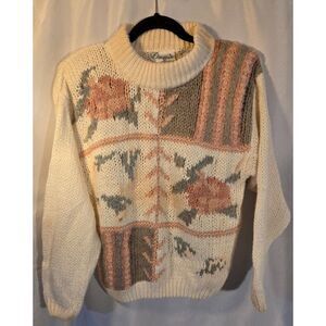 Vintage Floral Patchwork Knit Sweater Women’s Medium